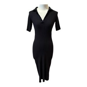 Zara Interlock Polo Collar Midi Black Dress Size Small